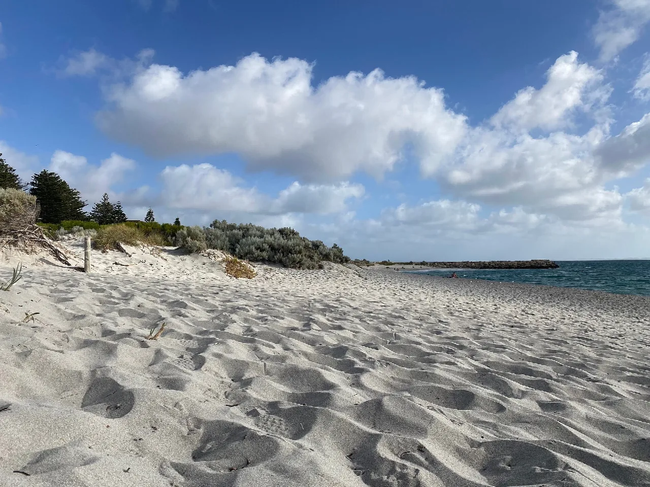 Sand, dunes and coastline at South Beach in Fremantle.