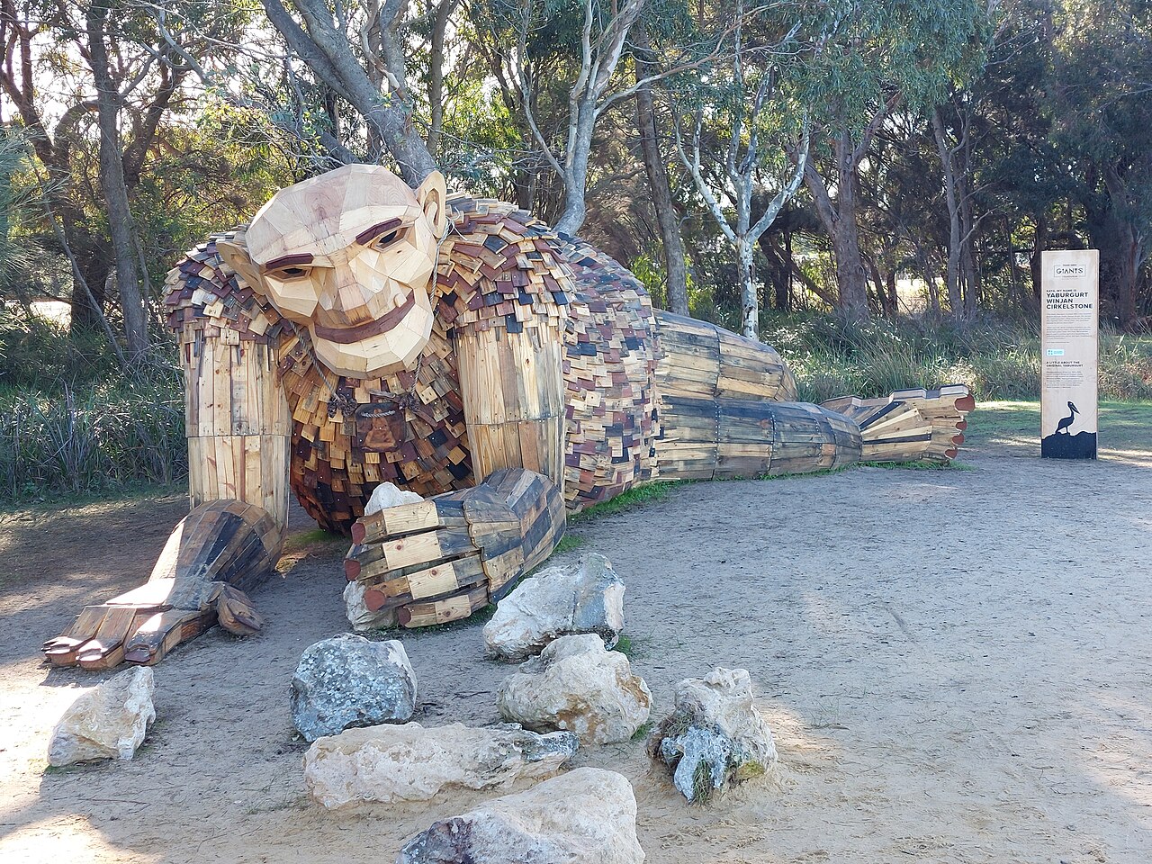 Thomas Dambo Giant sculpture Yaburgurt Winjan Cirkelstone outdoors in Mandurah.