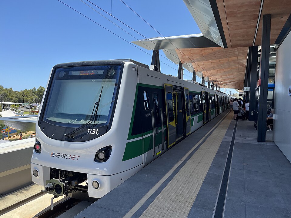 METRONET train standing at Whiteman Park station