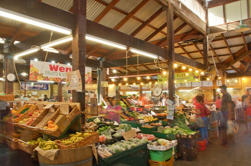 Fruit and vegetable produce stalls inside Fremantle Markets.