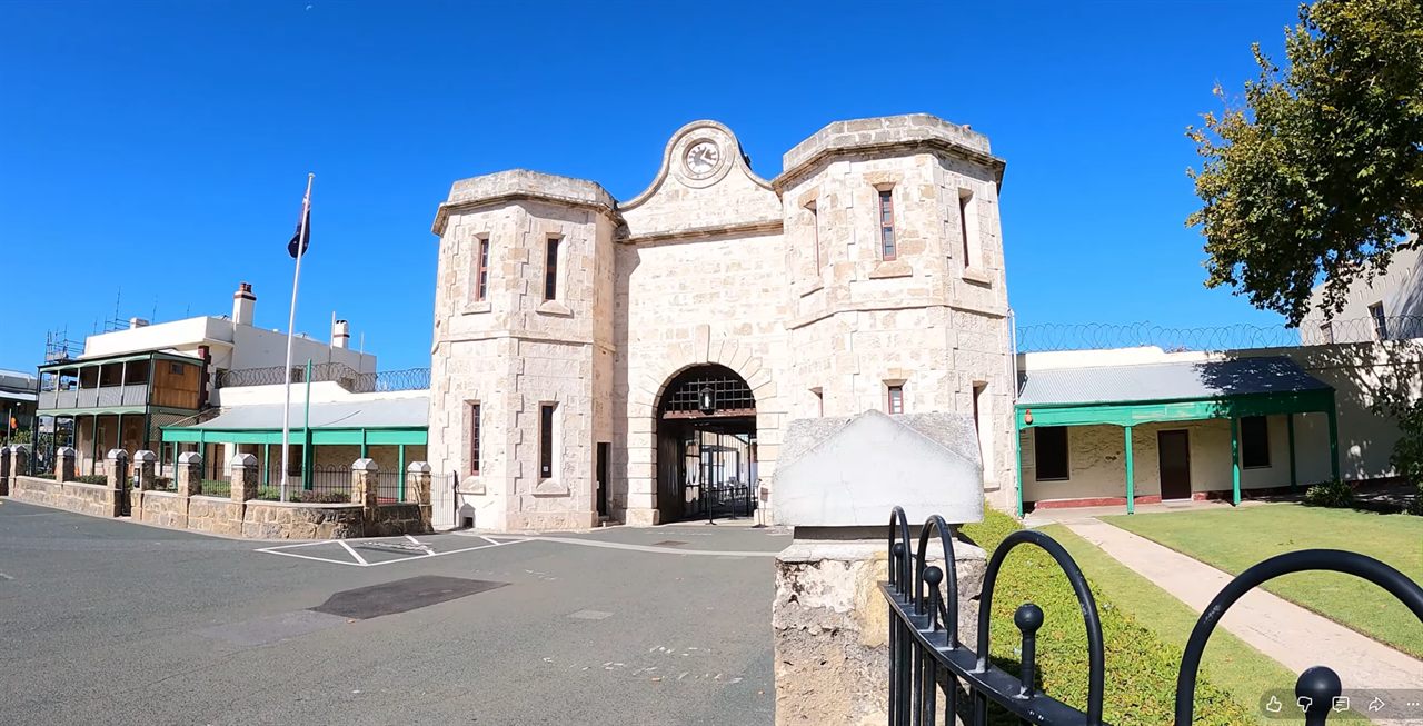 Fremantle Prison gatehouse and limestone entrance on a clear day