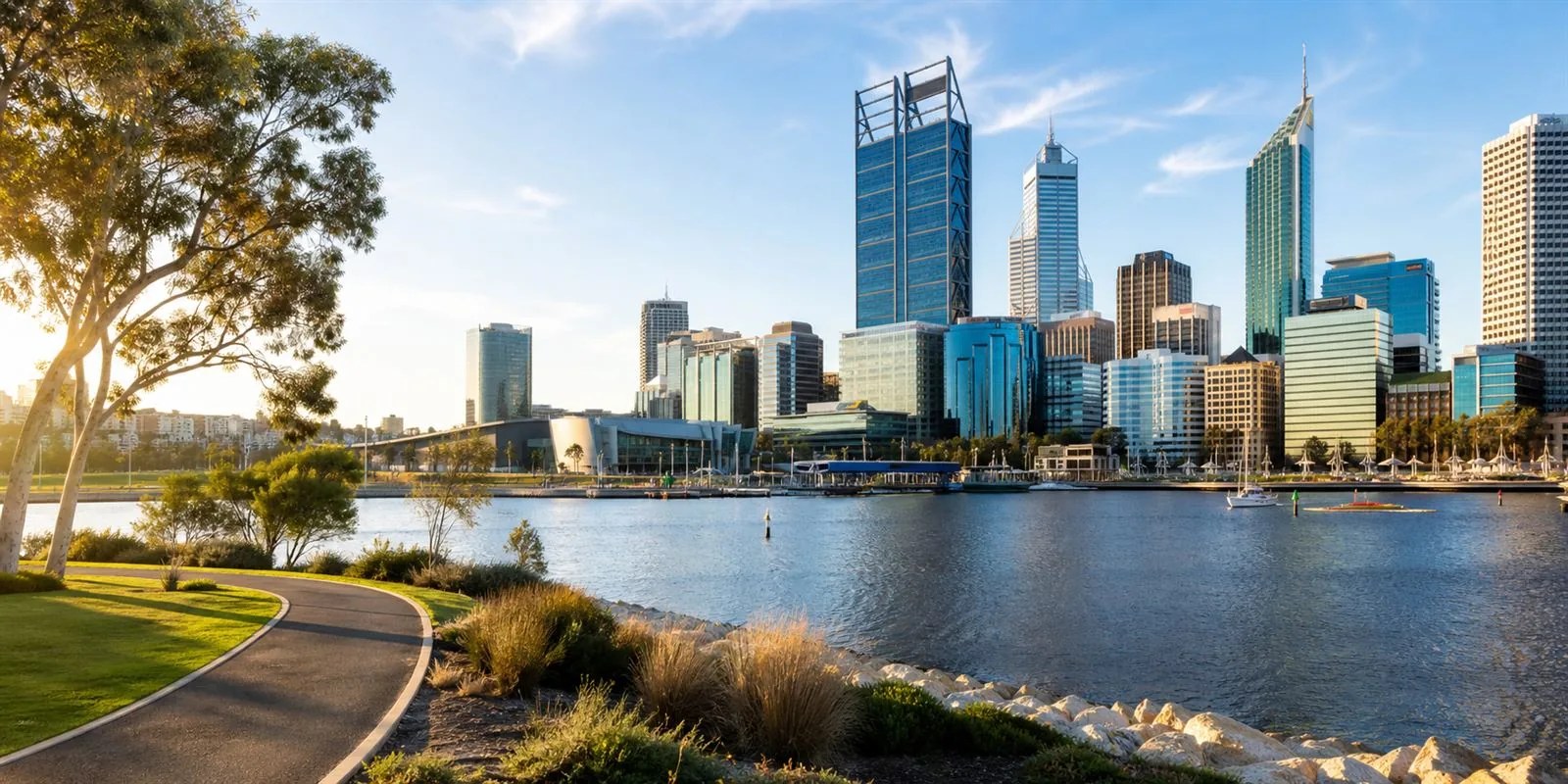 Perth city skyline beside the Swan River