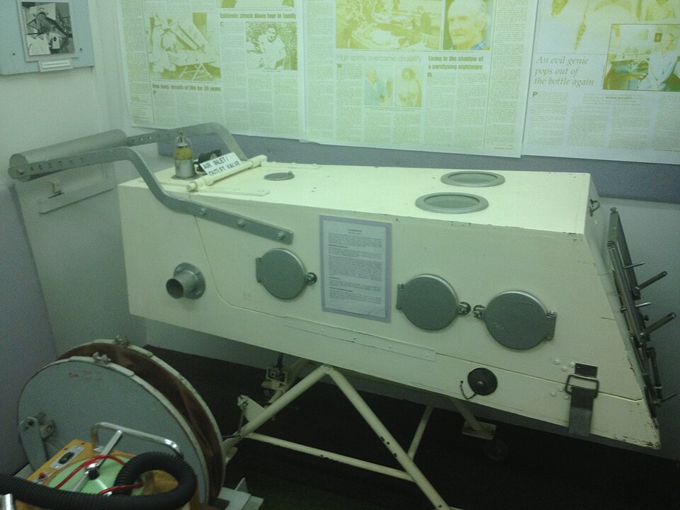 Historic iron lung medical equipment at the Royal Perth Hospital Museum.