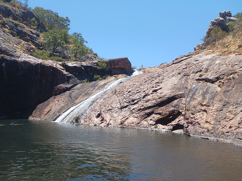 Water running down rock into the pool at Serpentine Falls