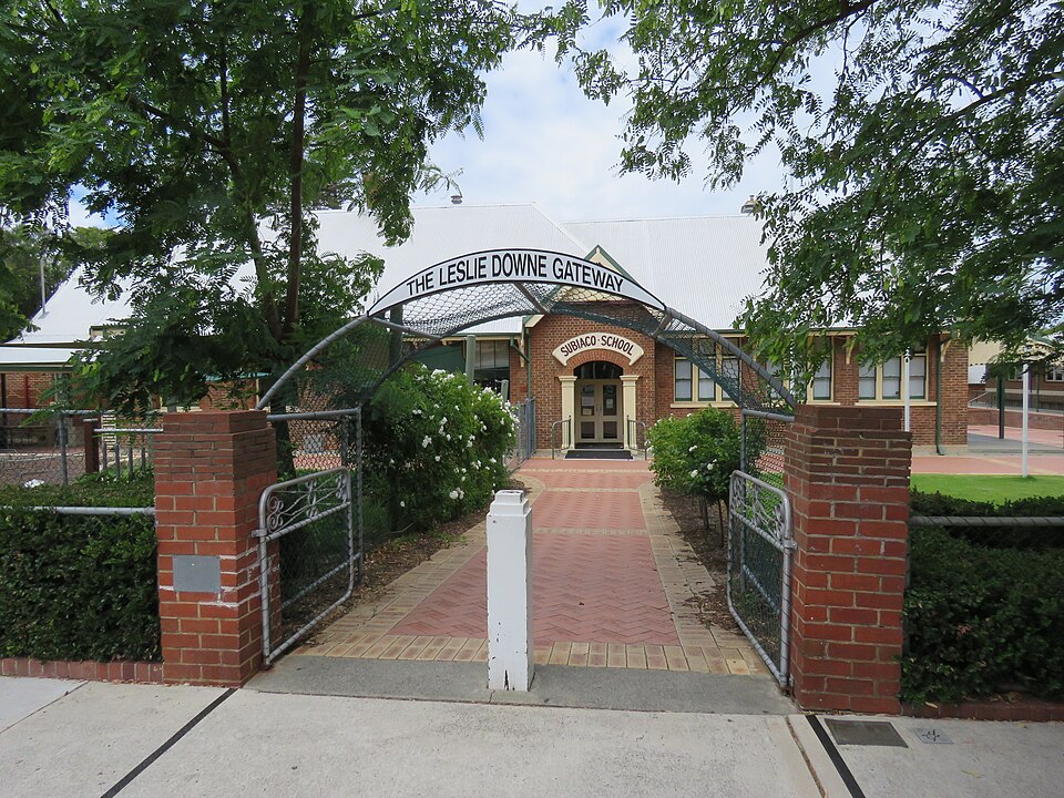 Brick entrance and gate of Subiaco Primary School in Subiaco.