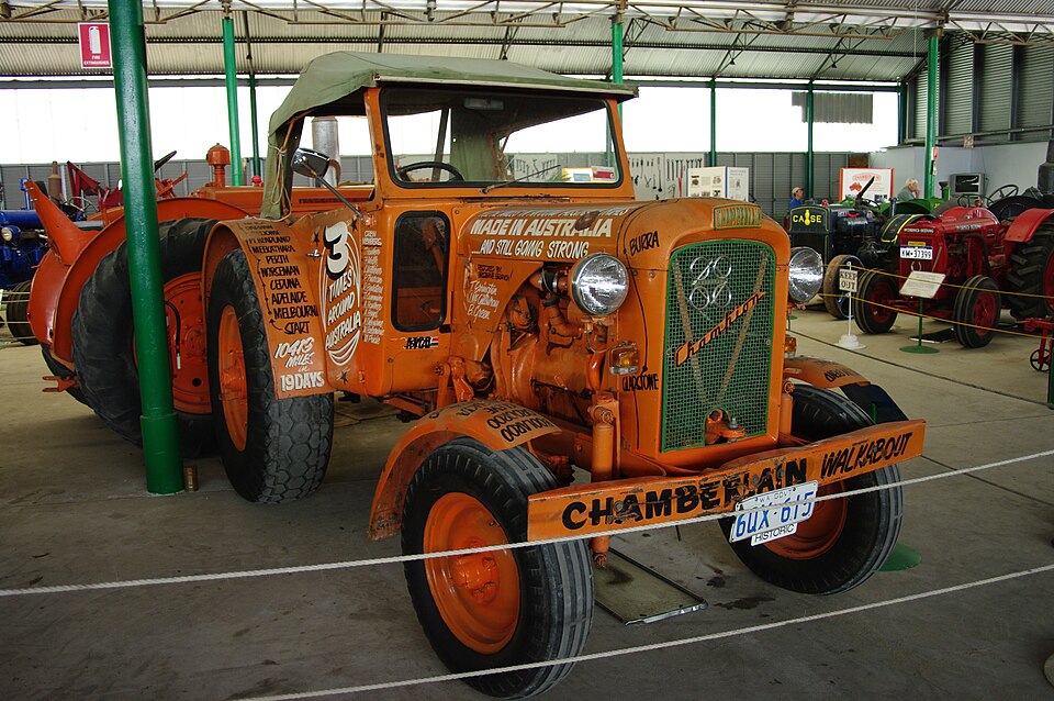 Vintage Chamberlain tractor Tail End Charlie inside the Tractor Museum of WA.